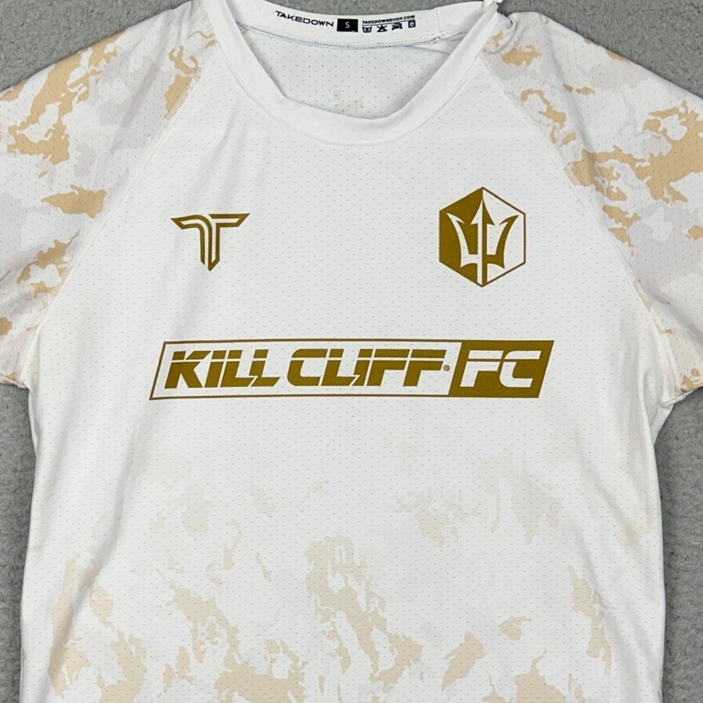 Takedown Jersey Shirt Mens Small Kill Cliff FC White Tan Camo Soccer Training